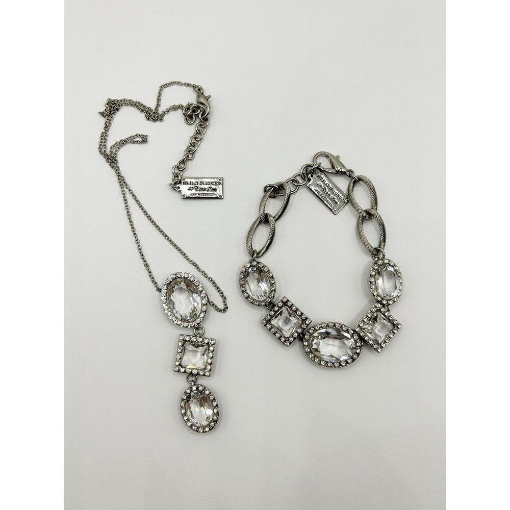 Jan Haedrich My Flat In London Silver Tone Crystal Necklace & Bracelet Set
